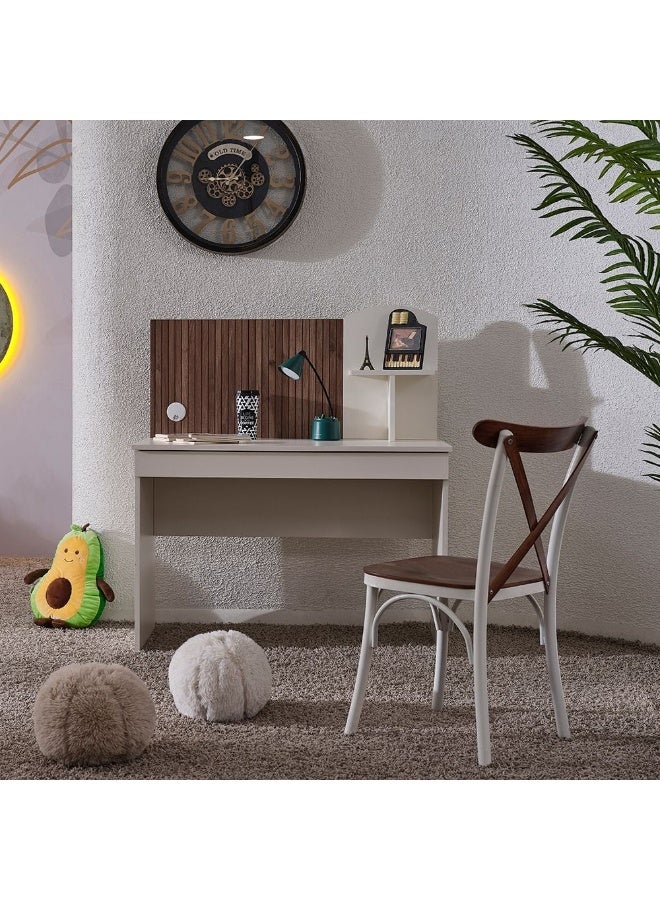 DANUBE HOME Golf Study Desk With Hutch Computer Table I Office Desk Workstation Modern PC Laptop Gaming Table Wooden Study Table For Home Office L50xW110xH131.2cm -Walnut And Cream  - Image 1