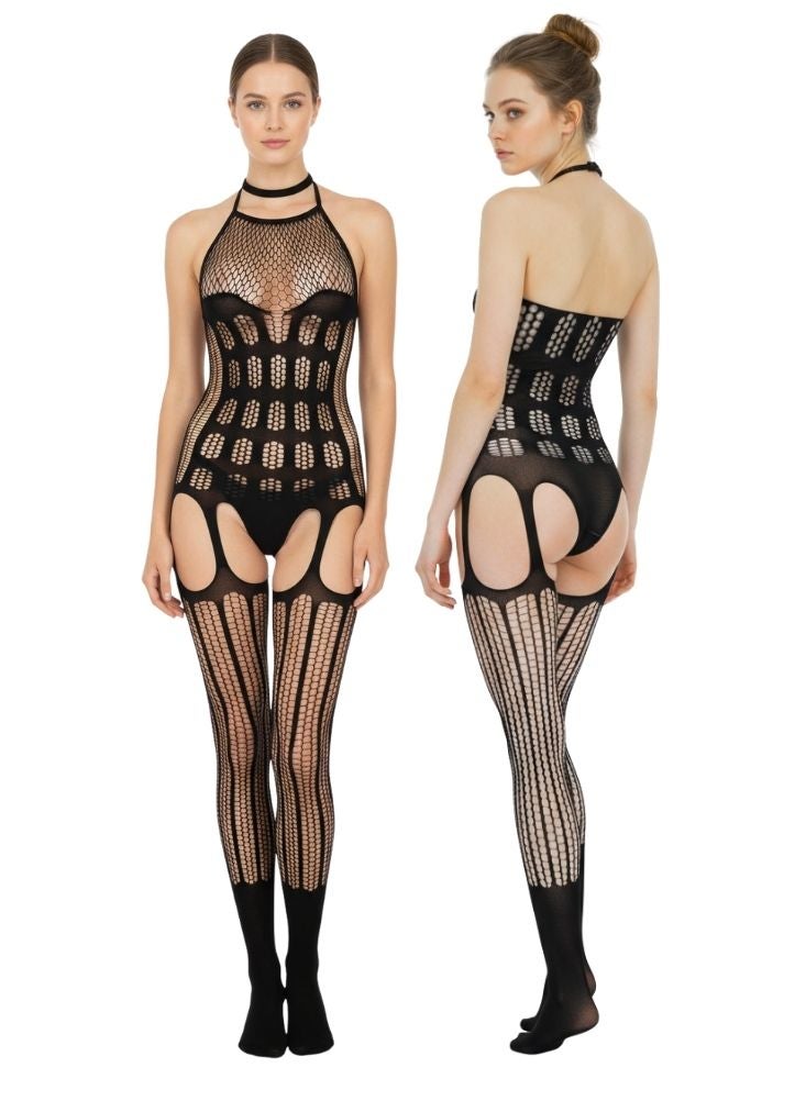 Cute Tight Pattern Fishnet Bodystocking – Stretchable Free Size One-Piece Lingerie - Image 2