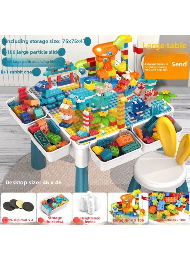 طاولة كتلة جسيمات كبيرة متوافقة مع مجموعة ليغو للأولاد والبنات لعبة رياض الأطفال للأطفال رسم طاولة - اللون: طاولة مربعة كبيرة الحجم + 4 ارتفاع للتخزين + 206 كبير + كرسي - Image 1
