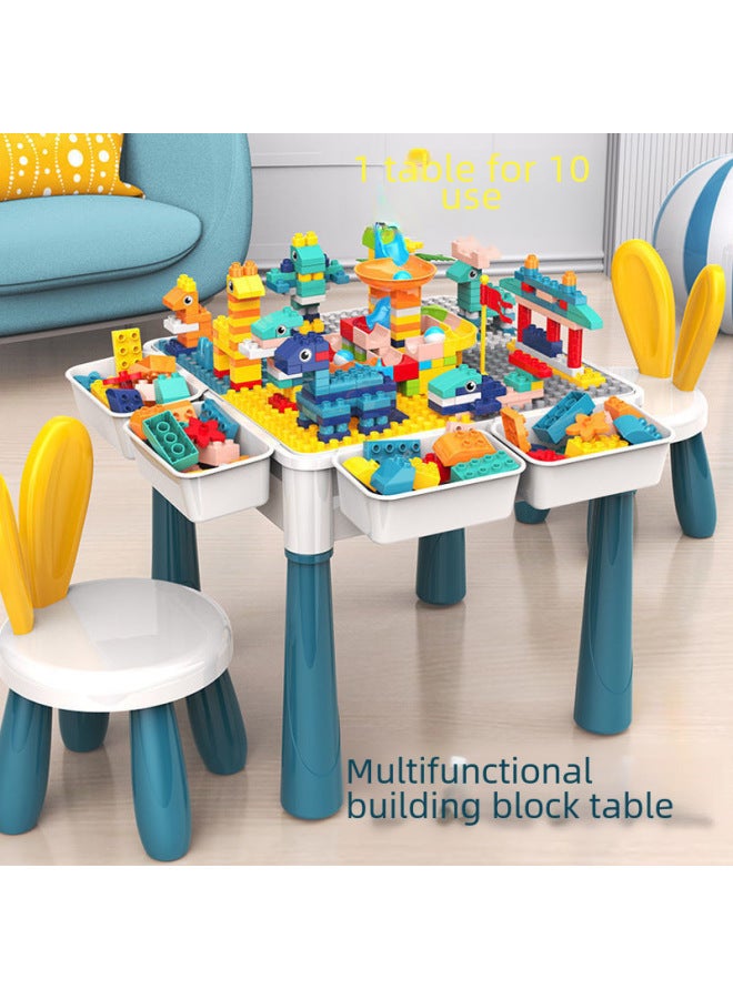 طاولة كتلة جسيمات كبيرة متوافقة مع مجموعة ليغو للأولاد والبنات لعبة رياض الأطفال للأطفال رسم طاولة - اللون: طاولة مربعة كبيرة الحجم + 4 ارتفاع للتخزين + 206 كبير + كرسي - Image 2