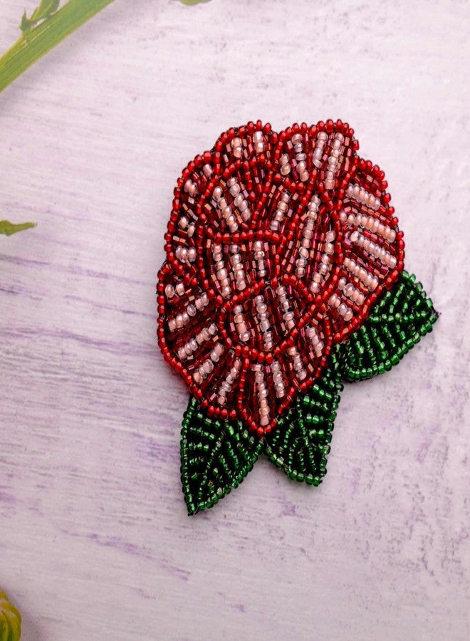 Abeo Handmade Rose Brooch Pin for Women and Men | Embroidered Beaded Lapel Pin for Valentine’s Day, Jackets Shirts, Bags and Cloths Accessories | Stylish Fashionable Badge Pins, 5-6 cm (Red) - Image 3