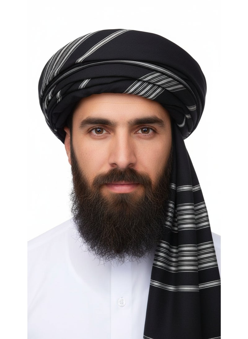عمامة تراث أفغاني، أسود بتصميم مخطط - Image 2