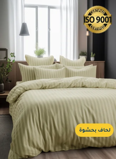 Master Home Textile Microfiber Hotel Comforter Sets, Fits 200 cm x 200 cm Size Bed, Duvet Filling Included, 9 Pcs King Size, Hotel Stripe Pattern