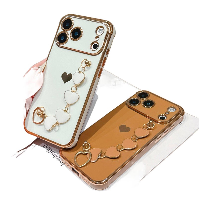 غطاء واقي | سيليكون نقش قلب مطلي بالكهرباء | White with Gold Heart | لـ iPhone 16 / 16 Plus / 16 Pro / 16 Pro Max - Image 5
