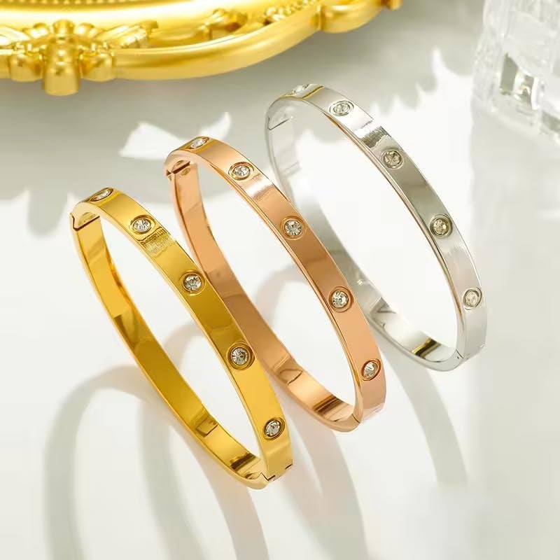 MEENAZ bracelet for women Stylish Bangles for women Adjustable Anti Tarnish Bracelet for girls rose gold Kada for Women Accessories Anti Tarnish Jewellery Stainless Steel Cuff Bracelet gifts Combo - Image 3
