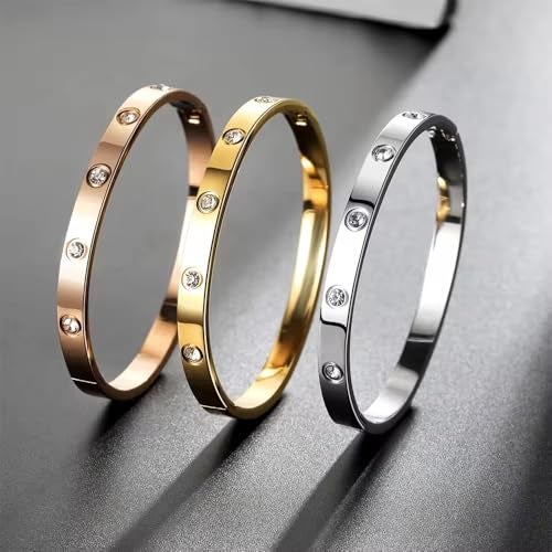 MEENAZ bracelet for women Stylish Bangles for women Adjustable Anti Tarnish Bracelet for girls rose gold Kada for Women Accessories Anti Tarnish Jewellery Stainless Steel Cuff Bracelet gifts Combo - Image 2