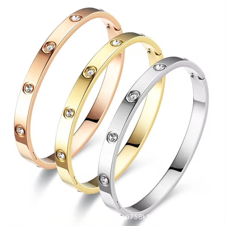 MEENAZ bracelet for women Stylish Bangles for women Adjustable Anti Tarnish Bracelet for girls rose gold Kada for Women Accessories Anti Tarnish Jewellery Stainless Steel Cuff Bracelet gifts Combo - Image 1