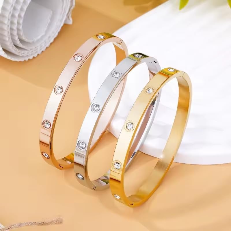 MEENAZ bracelet for women Stylish Bangles for women Adjustable Anti Tarnish Bracelet for girls rose gold Kada for Women Accessories Anti Tarnish Jewellery Stainless Steel Cuff Bracelet gifts Combo - Image 4