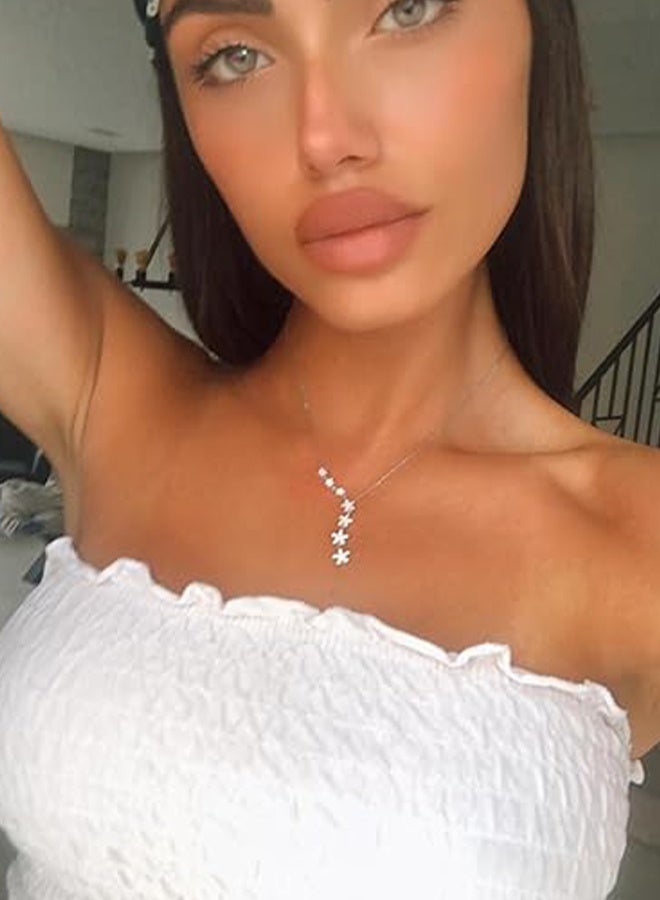 Happy D Star Y Necklace  Silver Star Cahoker Necklace Silver Crystal Star Drop Choker Chain Pendant Necklace Simple Necklace Chain Jewelry for Women Teen Girls - Image 5