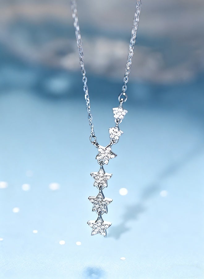 Happy D Star Y Necklace  Silver Star Cahoker Necklace Silver Crystal Star Drop Choker Chain Pendant Necklace Simple Necklace Chain Jewelry for Women Teen Girls - Image 3