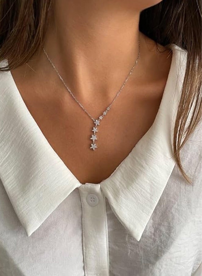 Happy D Star Y Necklace  Silver Star Cahoker Necklace Silver Crystal Star Drop Choker Chain Pendant Necklace Simple Necklace Chain Jewelry for Women Teen Girls - Image 4