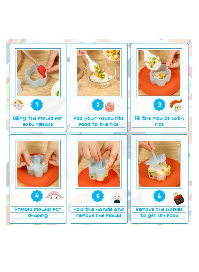 SYOSI Onigiri Maker Mold, 8 Pcs Sushi Onigiri Maker Mold Kit Rice Ball Mold Shake Sushi Makers Mold with Small Rice Paddle, Brush, Classic Triangle Rice Ball Maker Sushi Mold for Home DIY. - Image 2