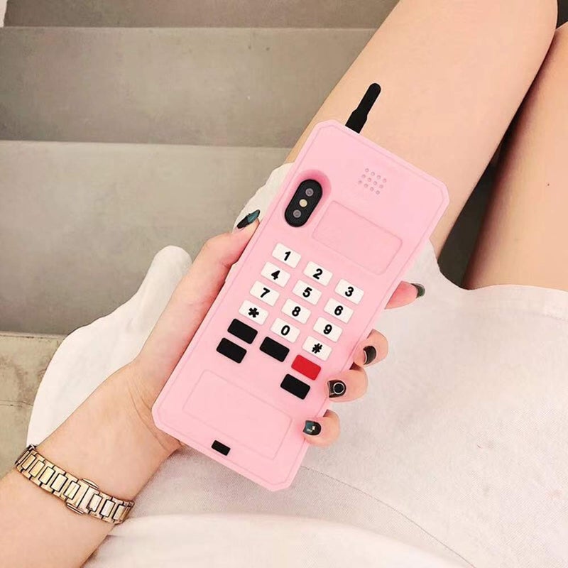 UnnFiko 3D Silicone Case Compatible with iPhone 7 Plus/iPhone 8 Plus, Retro Classic Creative Soft Rubber Bumper Cover Cool Fun Thick Protective Stand Case(Retro Cellphone Pink, iPhone 7 Plus/ 8 Plus) - Image 2