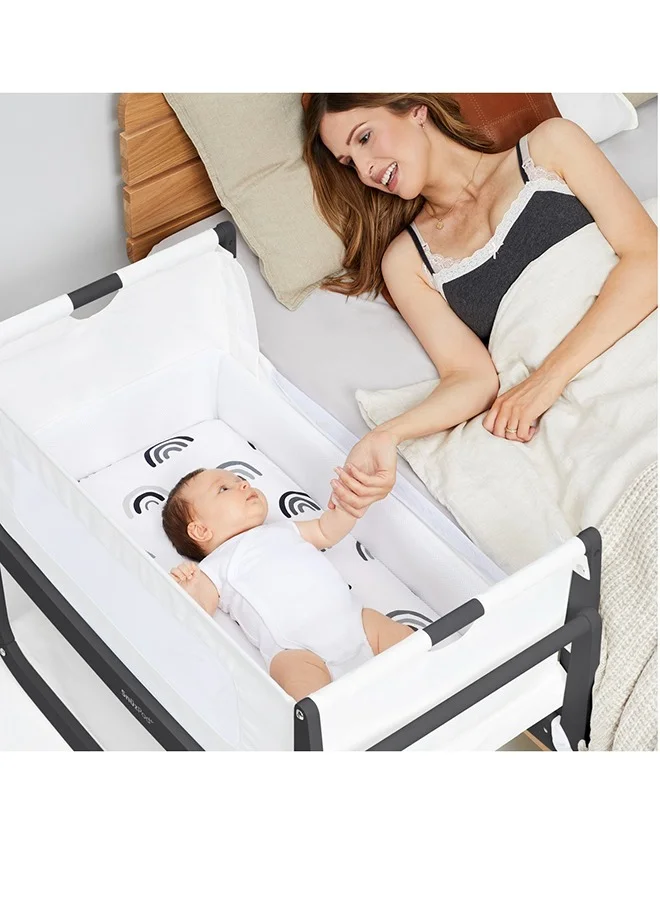 Snuz Pod4 Bedside Crib For Infant And Baby, Increased Air Flow For Better Sleep , 3D Breathable Mattress, Machine Washable Liner, Rocking Stand Suitable From 0 To 6 Months L100 X 49 X H95 - Slate