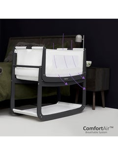 Snuz Pod4 Bedside Crib For Infant And Baby, Increased Air Flow For Better Sleep , 3D Breathable Mattress, Machine Washable Liner, Rocking Stand Suitable From 0 To 6 Months L100 X 49 X H95 - Slate  - Image 2