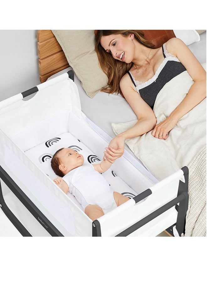 Snuz - Pod4 Bedside Crib For Infant And Baby, Increased Air Flow For Better Sleep , 3D Breathable Mattress, Machine Washable Liner, Rocking Stand Suitable From 0 To 6 Months L100 X 49 X H95 - Slate - Image 1