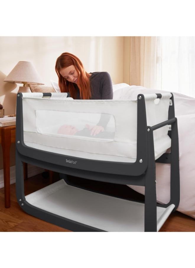 Snuz - Pod4 Bedside Crib For Infant And Baby, Increased Air Flow For Better Sleep , 3D Breathable Mattress, Machine Washable Liner, Rocking Stand Suitable From 0 To 6 Months L100 X 49 X H95 - Slate - Image 1
