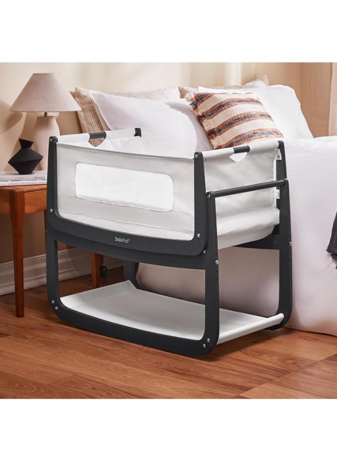 Snuz - Pod4 Bedside Crib For Infant And Baby, Increased Air Flow For Better Sleep , 3D Breathable Mattress, Machine Washable Liner, Rocking Stand Suitable From 0 To 6 Months L100 X 49 X H95 - Slate - Image 1