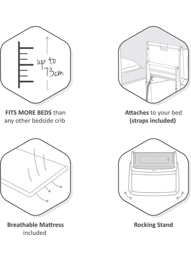 Snuz - Pod4 Bedside Crib For Infant And Baby, Increased Air Flow For Better Sleep , 3D Breathable Mattress, Machine Washable Liner, Rocking Stand Suitable From 0 To 6 Months L100 X 49 X H95 - Slate - Image 1