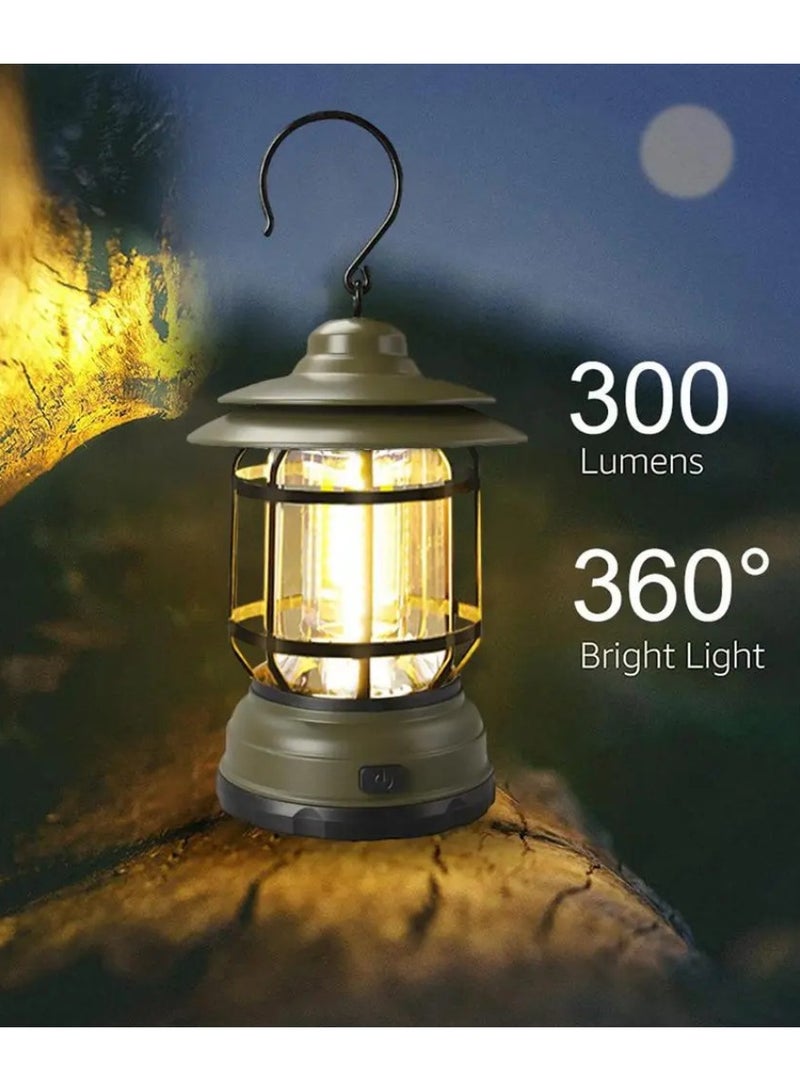 Yuwell Portable Camping Lantern 2 Brightness Mode 360° Lighting Waterproof Hanging LED Tent Light For Outdoor Hiking Travelling And Adventure Retro Lamp With 3 Pcs AA Batteries Green/Black - Image 5