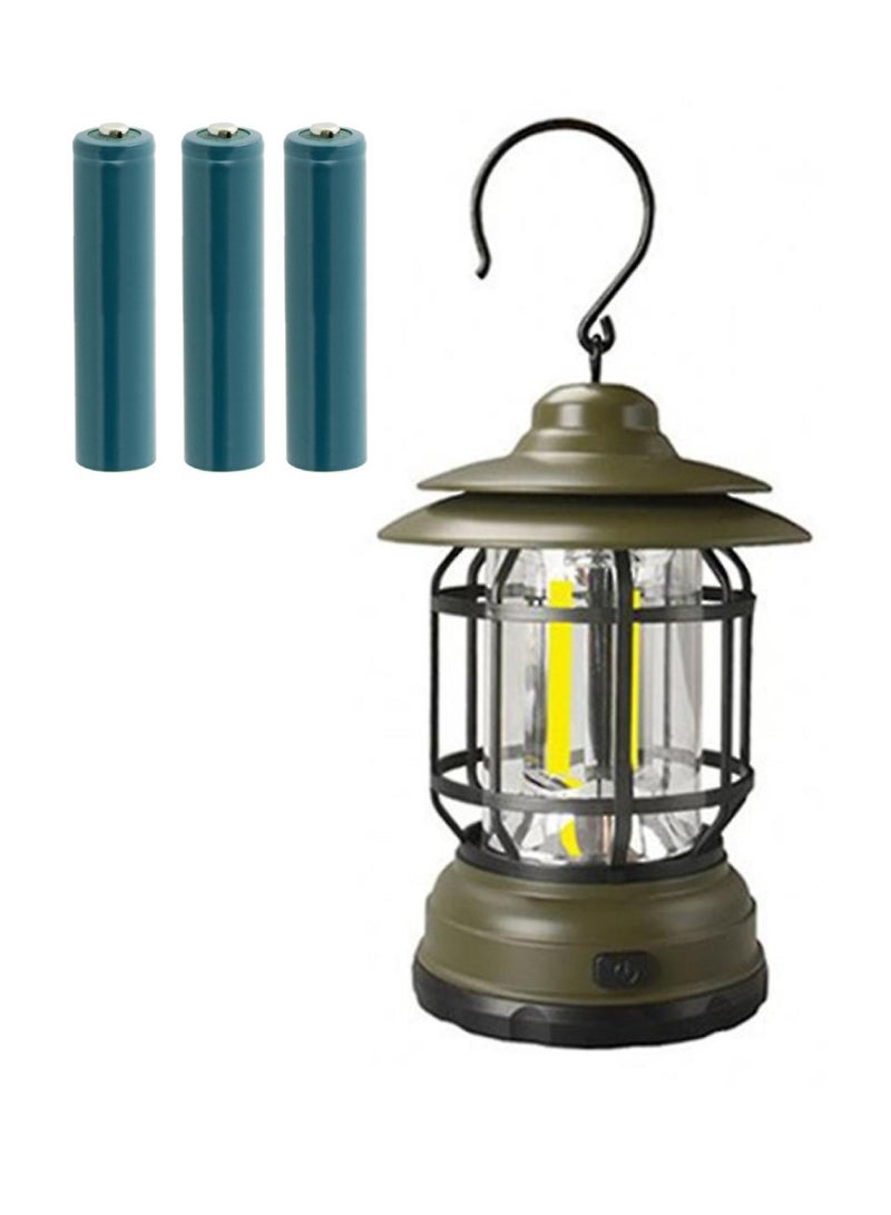 Yuwell Portable Camping Lantern 2 Brightness Mode 360° Lighting Waterproof Hanging LED Tent Light For Outdoor Hiking Travelling And Adventure Retro Lamp With 3 Pcs AA Batteries Green/Black - Image 2