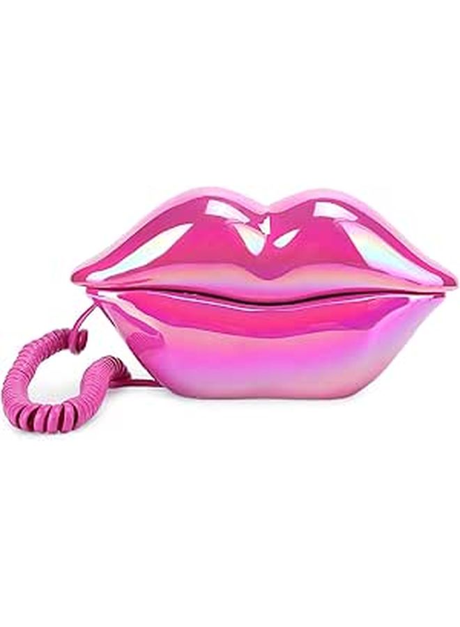 Vintage Red Flocked Lipstick Shaped Wired Landline Telephone for Home Hotel Decoration - Image 1