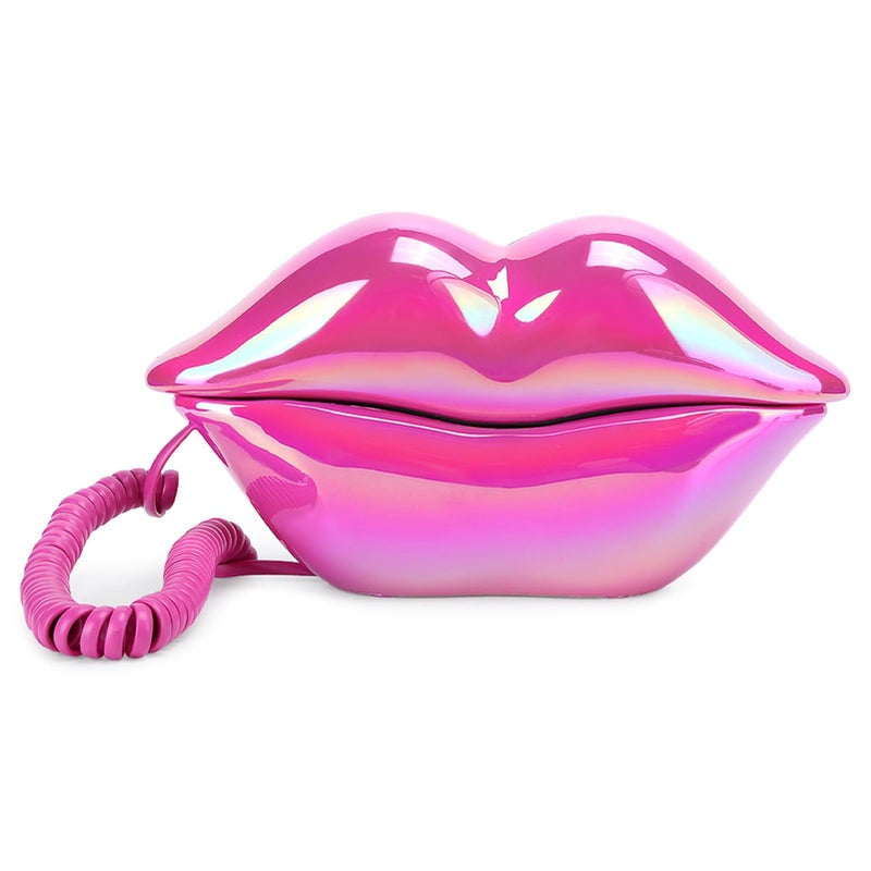 Vintage Red Flocked Lipstick Shaped Wired Landline Telephone for Home Hotel Decoration - Image 2
