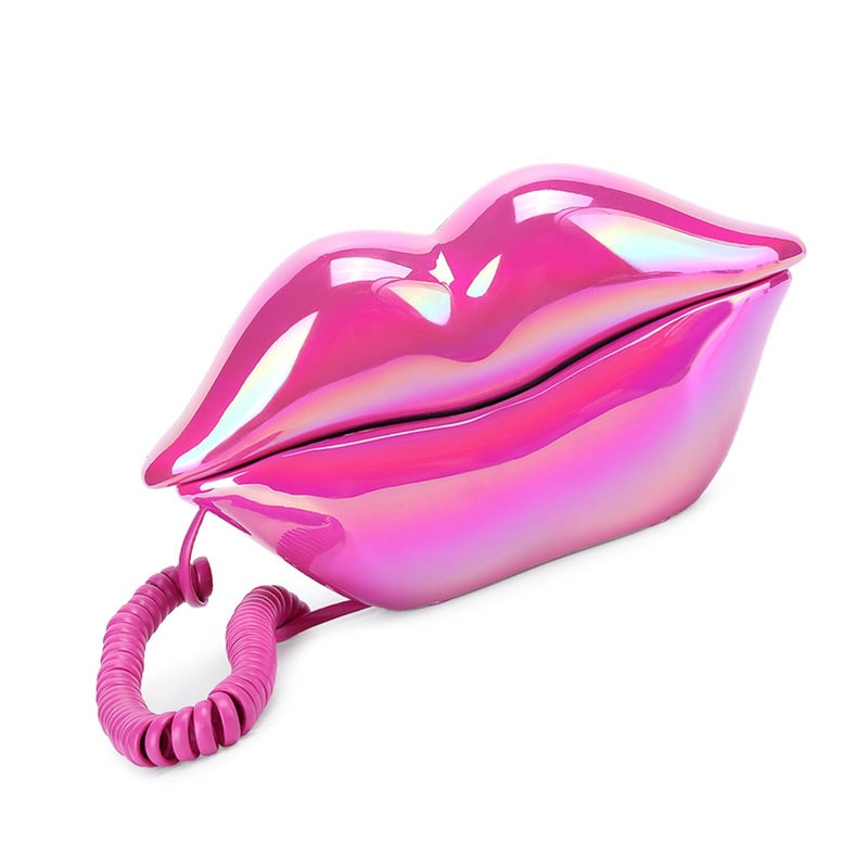Vintage Red Flocked Lipstick Shaped Wired Landline Telephone for Home Hotel Decoration - Image 5