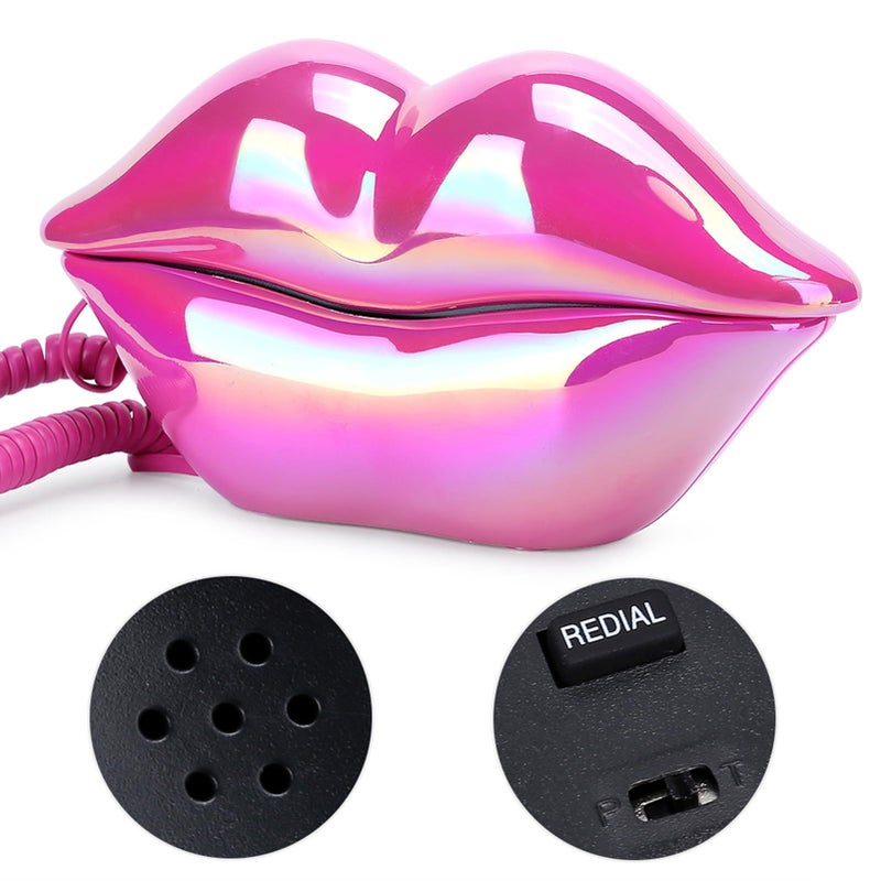 Vintage Red Flocked Lipstick Shaped Wired Landline Telephone for Home Hotel Decoration - Image 3