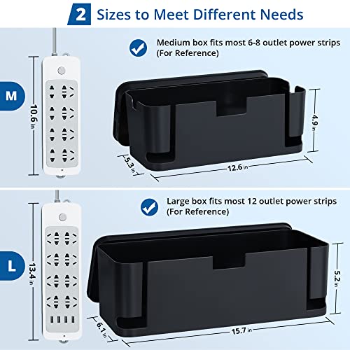 ZhiYo Cable Management Box Black, 2Pack Cord Organizer Box - Extra Large and Medium Size, Cord Hider Box to Conceal Power Strips on Desk or Floor, Made from Electrically Safe ABS Material - Image 2