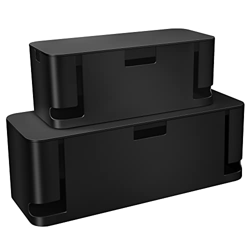 ZhiYo Cable Management Box Black, 2Pack Cord Organizer Box - Extra Large and Medium Size, Cord Hider Box to Conceal Power Strips on Desk or Floor, Made from Electrically Safe ABS Material - Image 1