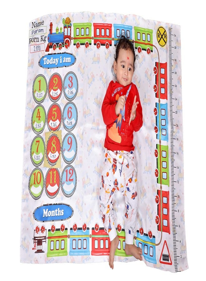 Keshav Creation Baby Boy's and Baby Girl's Monthly Milestone Forever Love Growth Chart Picture Blanket with Month Marker Multicolour 0 to 12 Months_Train_1 - Image 1