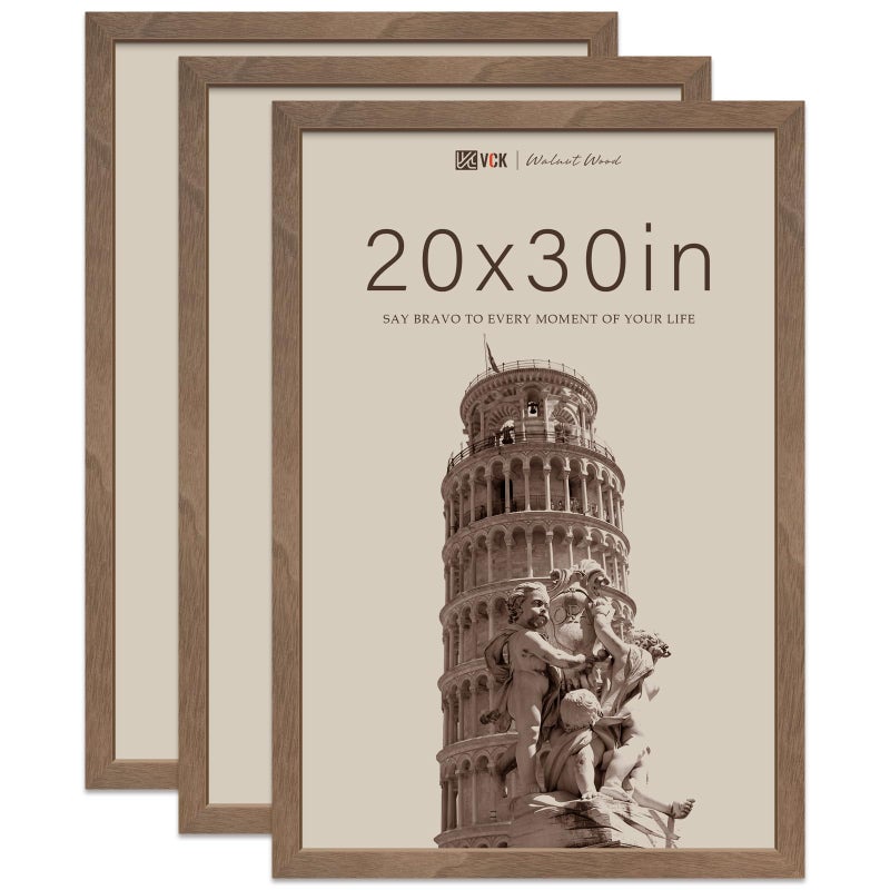 VCK 20x30 Frame for Poster  Picture  Brown Walnut 3 pk Natural Wood Grain Solid Wood Wall Gallery Frame