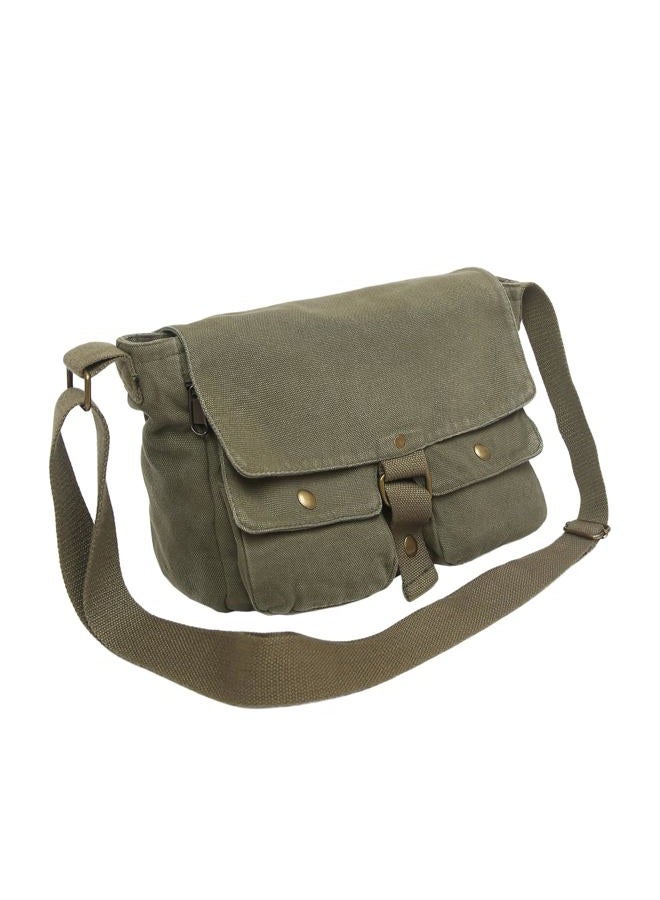 AFGWK School Vintage Canvas Messenger Bag for Men Crossbody Shoulder Bag Satchel Handbags, Green, Small - Image 1