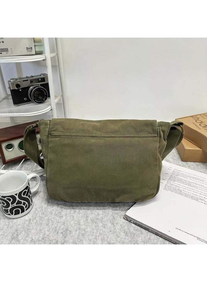 AFGWK School Vintage Canvas Messenger Bag for Men Crossbody Shoulder Bag Satchel Handbags, Green, Small - Image 5