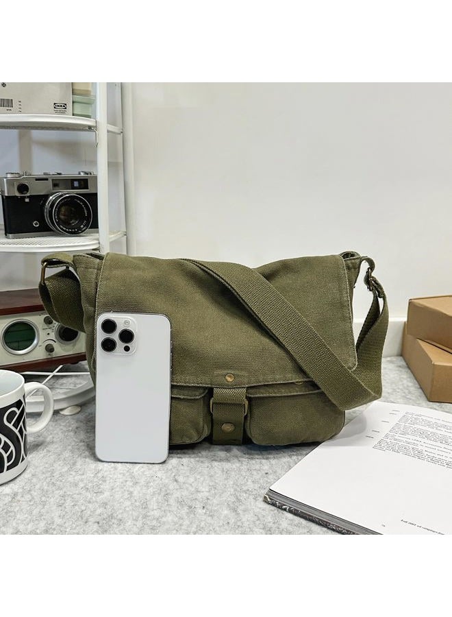 AFGWK School Vintage Canvas Messenger Bag for Men Crossbody Shoulder Bag Satchel Handbags, Green, Small - Image 3