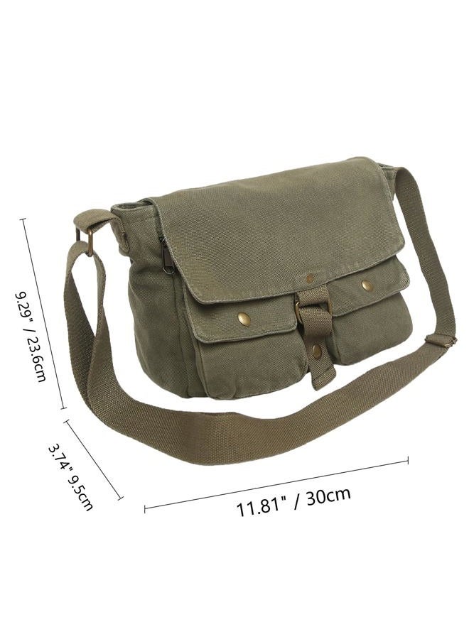 AFGWK School Vintage Canvas Messenger Bag for Men Crossbody Shoulder Bag Satchel Handbags, Green, Small - Image 4