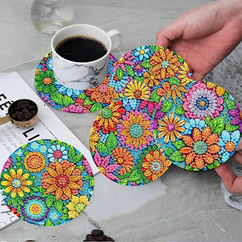 8 قطع من أكواب التزيين بنقوش الماس على شكل الزهور مع حامل، مناسبة للمبتدئين والكبار، مواد للحرف اليدوية. - Image 5