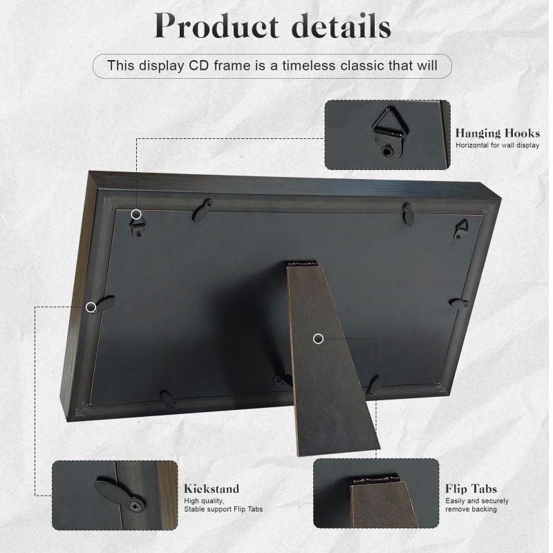 CD Display Frame: 33.5 x 17.5 x 4.5 Cm Black - Effortless Wall Mount, Scratch-Proof Cushioning, Vibrant Album Art Highlight for Home Decor and Music Fans - Image 4