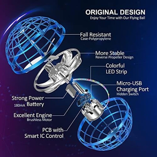 LEMATRIX Flying Orb Ball Toy, Hover Ball Boomerang Fly Fidget Spinner, Cool Toys Gifts for 6-12+ Years Old Boys and Girls, Hand Mini Drone Cosmic Globe, Indoor Outdoor Toys (Blue) - Image 4