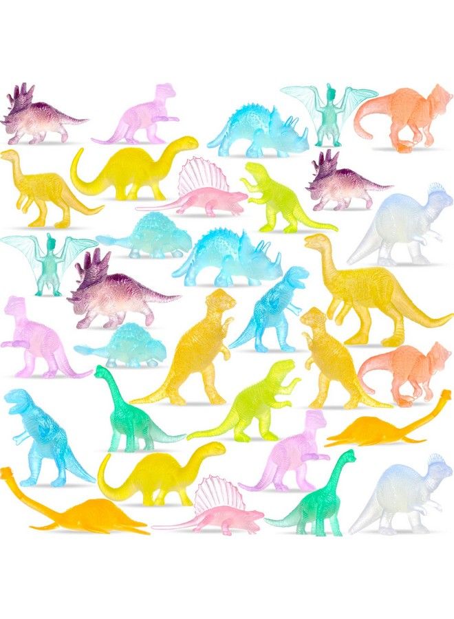 Skylety 32 قطعة دمى ديناصورات صغيرة مضيئة تتلألأ في الظلام مجموعة دمى ديناصورات مصنوعة من البلاستيك لهدايا حفلات أعياد الميلاد، أكياس ضيافة، زينة كعكة، حشو بيناتا، هدايا للأطفال الأولاد والبنات، 16 نمط - Image 2