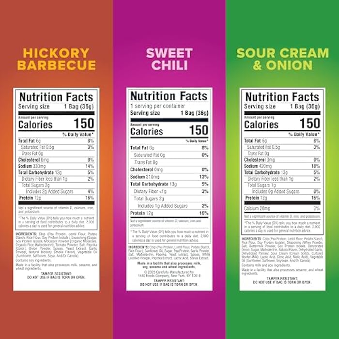 Pure Protein Popped Crisps - Variety Pack: Hickory Barbecue, Sour Cream & Onion, Sweet Chili - 12g Plant Based Protein, Gluten Free, Non GMO, Vegan, Air Popped & Puffed Crisps – Healthy Protein Snacks – 12 Pack - Image 2