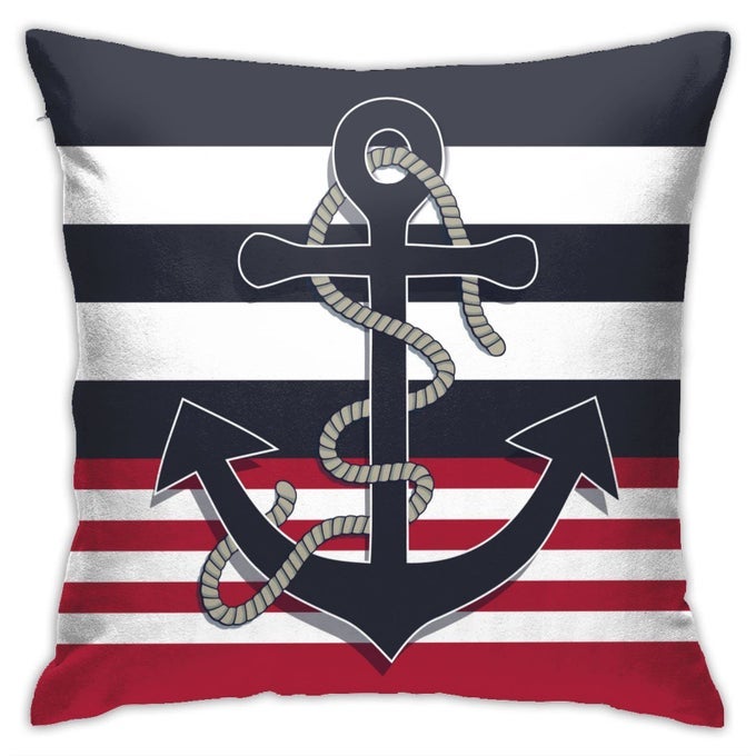 THROW PILLOW COVERS NAUTICAL NAVY ANCHOR NAVY STRIPE OCEAN THEME SQUARE PILLOWCASE FOR HOME DECOR SOFA CAR BEDROOM PILLOW CASE 18X18INCH
