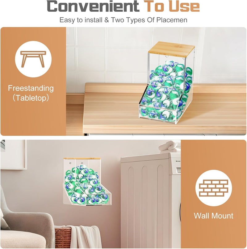 JYPS Laundry Pods Container, Acrylic Dishwasher Pods Holder w/ 2 Lids, Dispenser For Powder, Dryer Balls, Beads, Soap Organizer For Room Desktop / Wall Mount, Snack Candy Organization Storage - Image 3