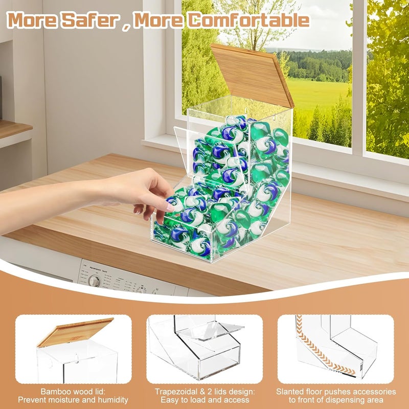 JYPS Laundry Pods Container, Acrylic Dishwasher Pods Holder w/ 2 Lids, Dispenser For Powder, Dryer Balls, Beads, Soap Organizer For Room Desktop / Wall Mount, Snack Candy Organization Storage - Image 5