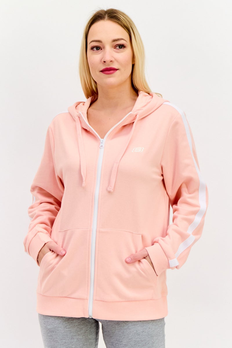 SKECHERS ملابس رياضية نسائية بأكمام طويلة مناسبة، خارجية، سويت شيرت، وردي - Image 1