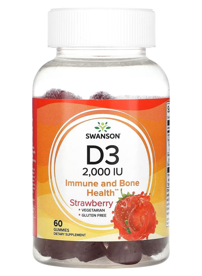 Swanson, D3 Gummies, Strawberry, 60 Gummies