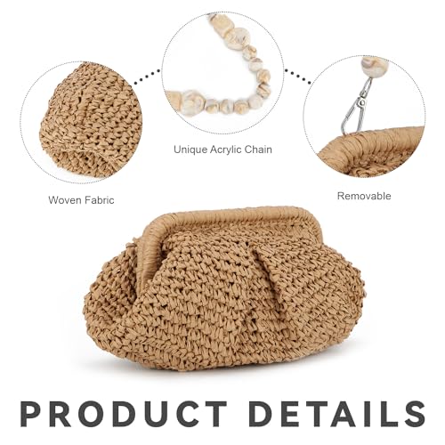 LUI SUI Straw Dumpling Clutch Bag - Woven Straw Tote Clutch Purse for Women - Summer Beach Bag - Wicker Clutch - Image 5