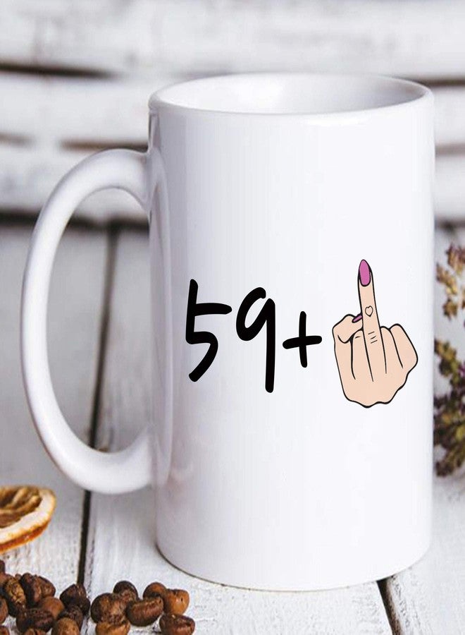 AliCarr أكواب قهوة عيد ميلاد AliCarr "عمري 59 + إصبع واحد = 60" - كوب قهوة/شاي سيراميك أبيض مبتكر سعة 11 أونصة، هدايا عيد ميلاد 60 للنساء، أفكار هدايا - Image 2