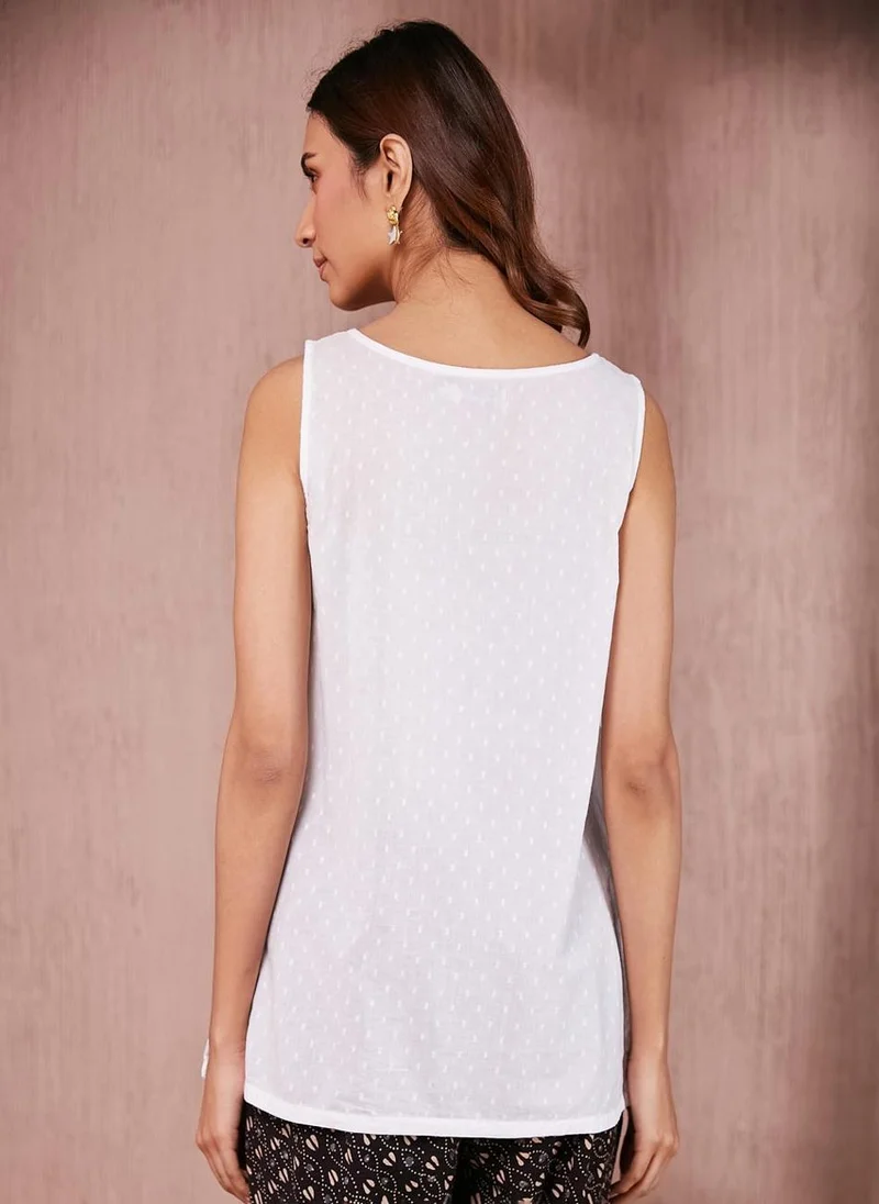 Fabindia White Cotton Chikankari Short Kurta